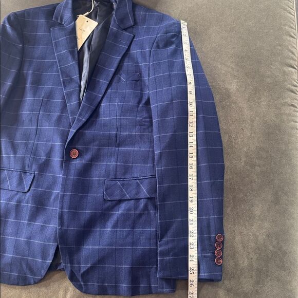 Men’s Blue Plaid 3 Piece Slim Fit Formal Business Suit Jacket 38 Pants 34 NWT - Picture 7 of 15